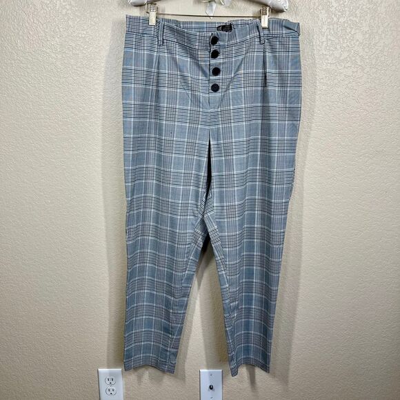 Zara women grey plaid pants button closure 2 front pockets  size XL academia - Picture 7 of 16